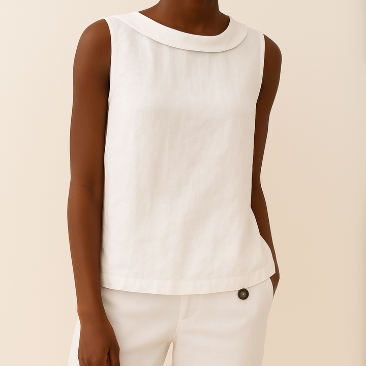 Jean - Sleeveless Linen Blend Top with Rolled Collar