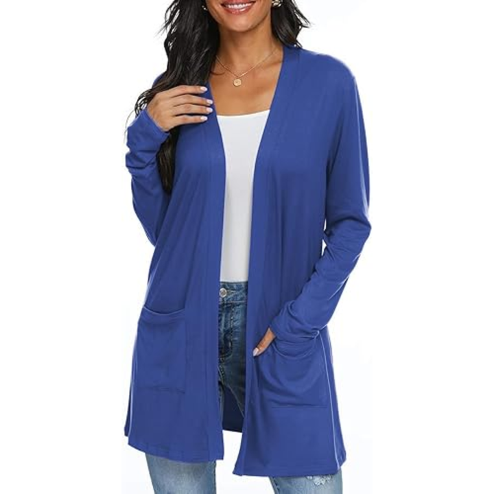 Lightweight, Casual, Open Long Cardigan with Pockets