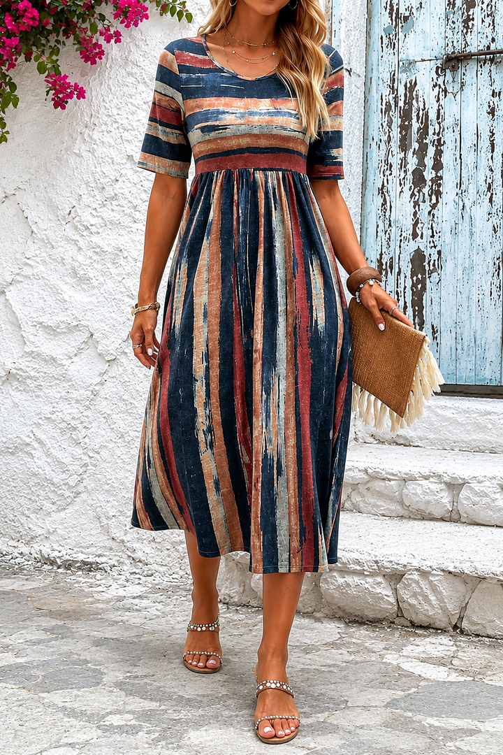 Marloes - Striped Belly Camouflaging Midi Dress