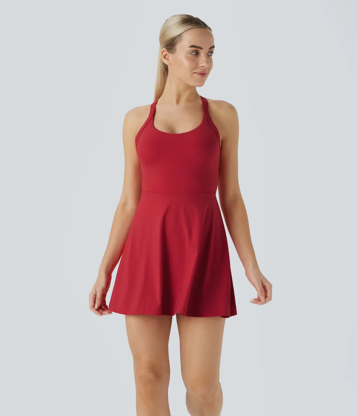 SOLIRA - Athletic Tennis Dress with Built-In Shorts and Crossback Straps