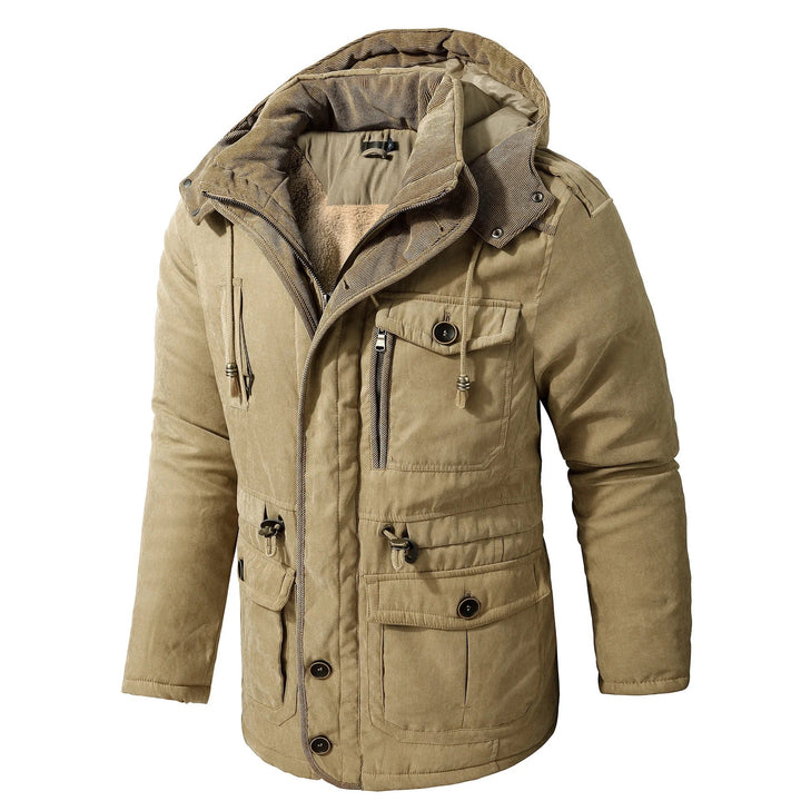 Warm windproof winter jacket with hood for men