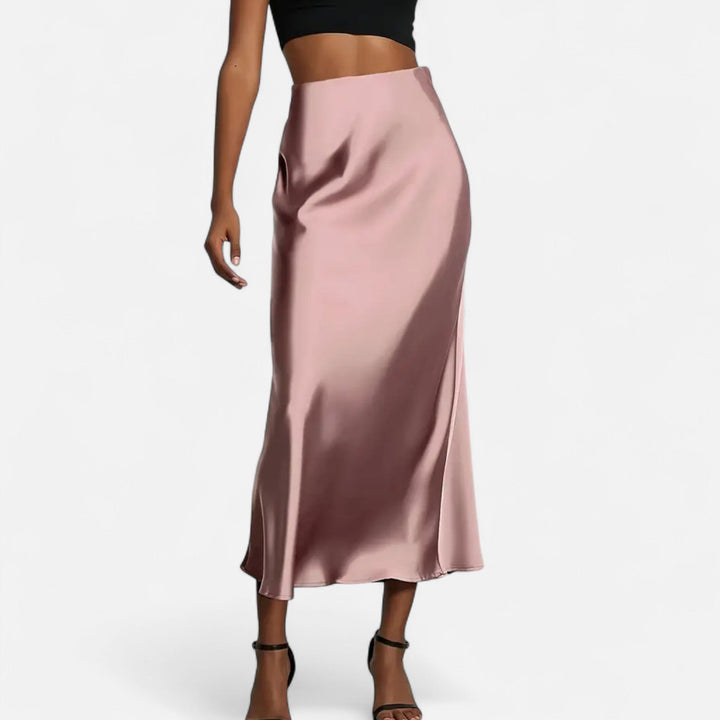 High-Waisted Satin Midi Skirt for Women