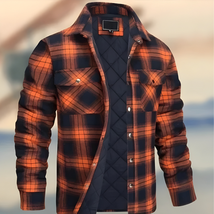 Warm quilted check shirt jacket for men