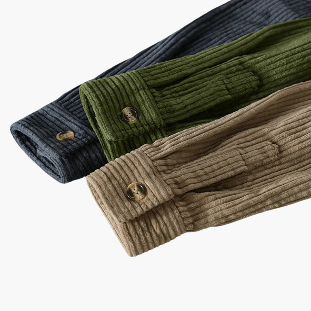 Cord Overshirt for Men - Oversized Long Sleeves and Button Placket