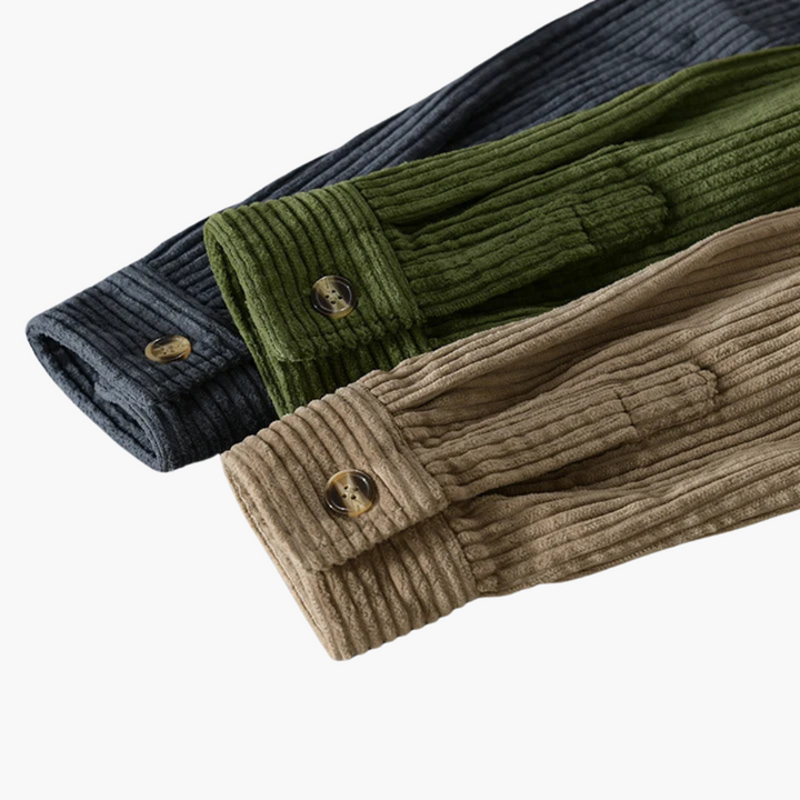 Cord Overshirt for Men - Oversized Long Sleeves and Button Placket