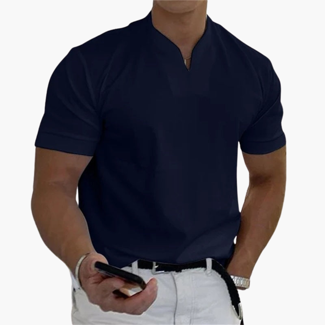 Slim Fit Shirt for Men – Short Sleeve with V-Neck Style