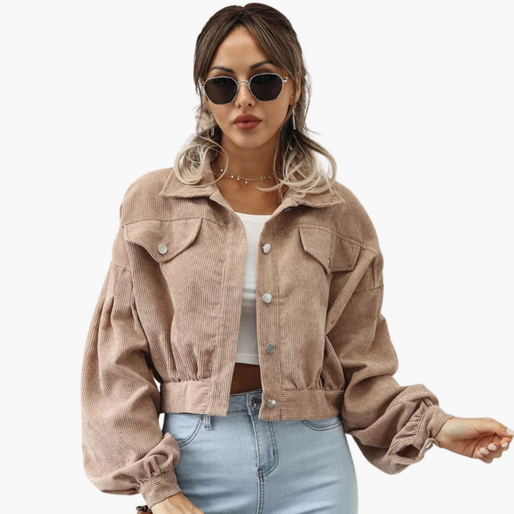 Linda - Oversized Cropped Corduroy Jacket with Balloon Sleeves