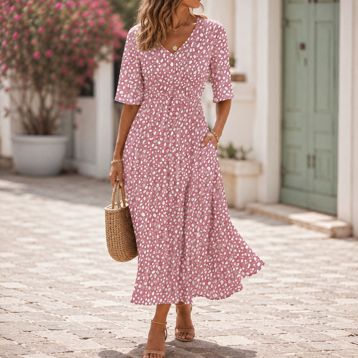 Tess - Elegant Midi Dress with Tummy-Flattering Design