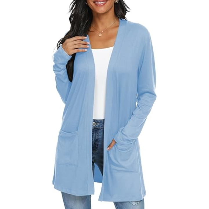 Lightweight, Casual, Open Long Cardigan with Pockets