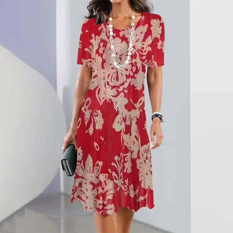Katherine | Women’s Printed Short Sleeve A Line Midi Dress