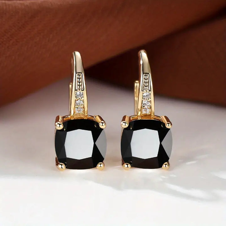 Mystic Sapphire Stone Hoop Gold Earrings