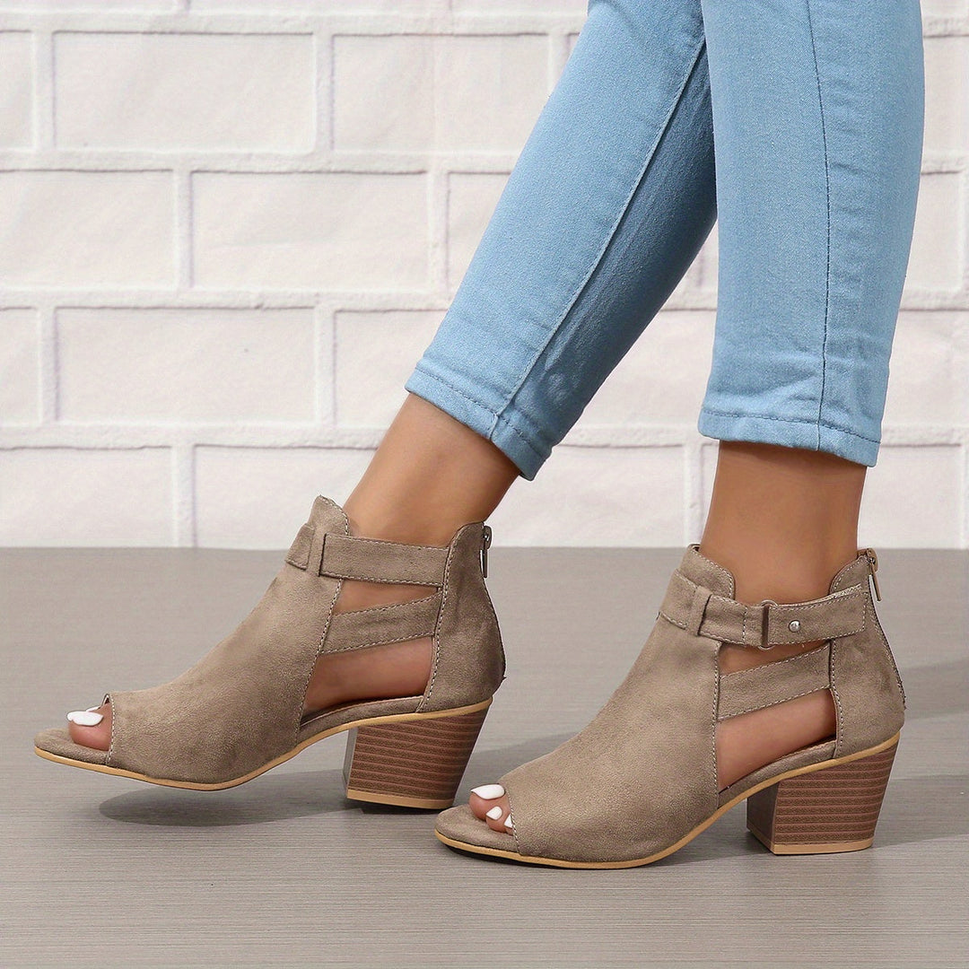 Isabel - Women’s Heeled Sandals – Open Toe – Block Heel – Cutout Ankle Boot Style