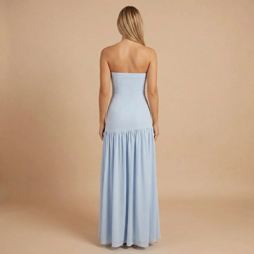 Sharon - Strapless Drop Waist Gathered Maxi Dress