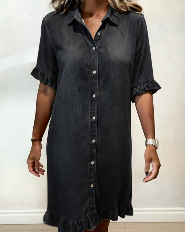 Harper Atelier® | Comfortable Denim Dress with Flattering Ruching