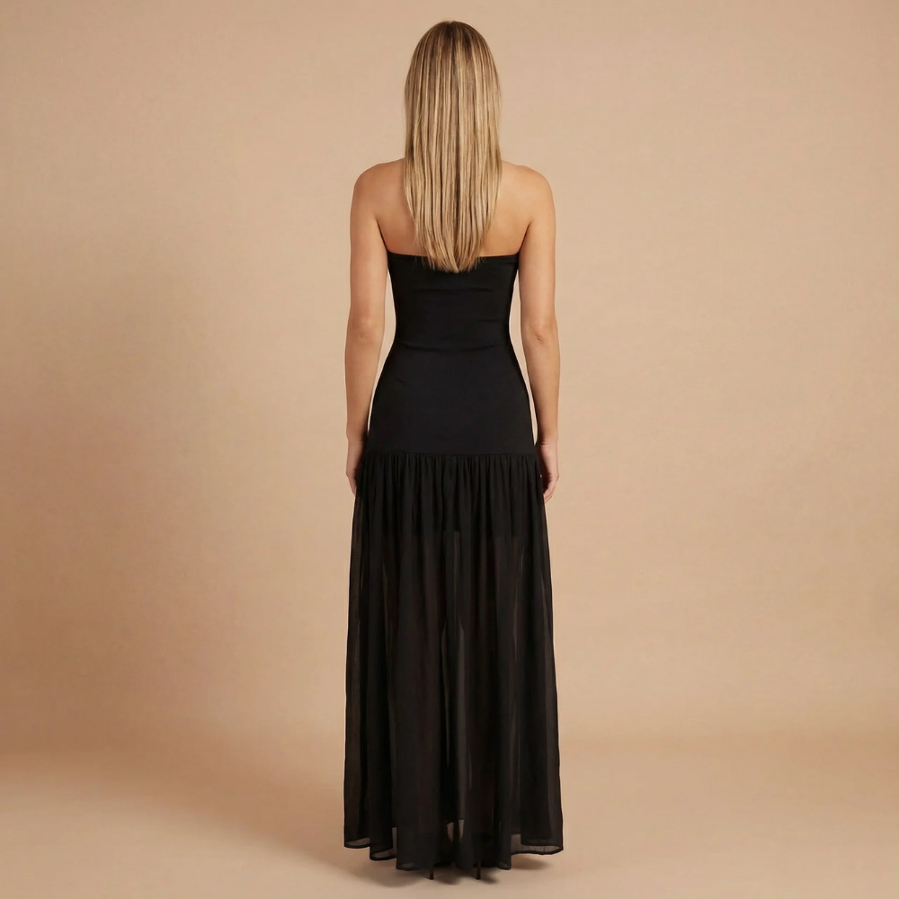 Sharon - Strapless Drop Waist Gathered Maxi Dress