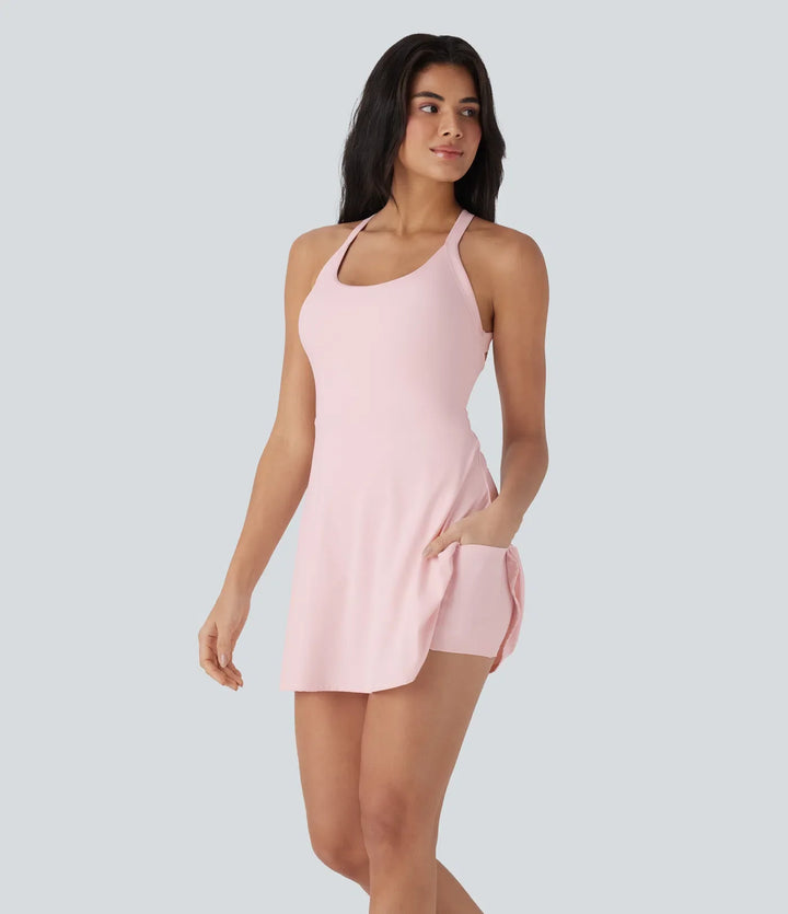 SOLIRA - Athletic Tennis Dress with Built-In Shorts and Crossback Straps
