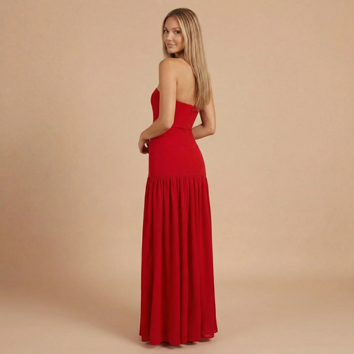 Sharon - Strapless Drop Waist Gathered Maxi Dress