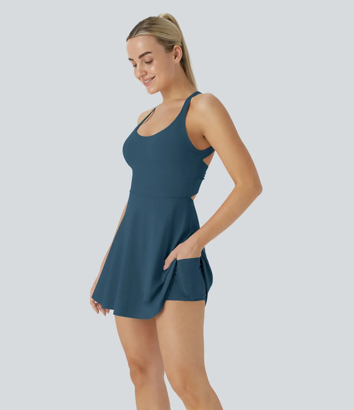 SOLIRA - Athletic Tennis Dress with Built-In Shorts and Crossback Straps