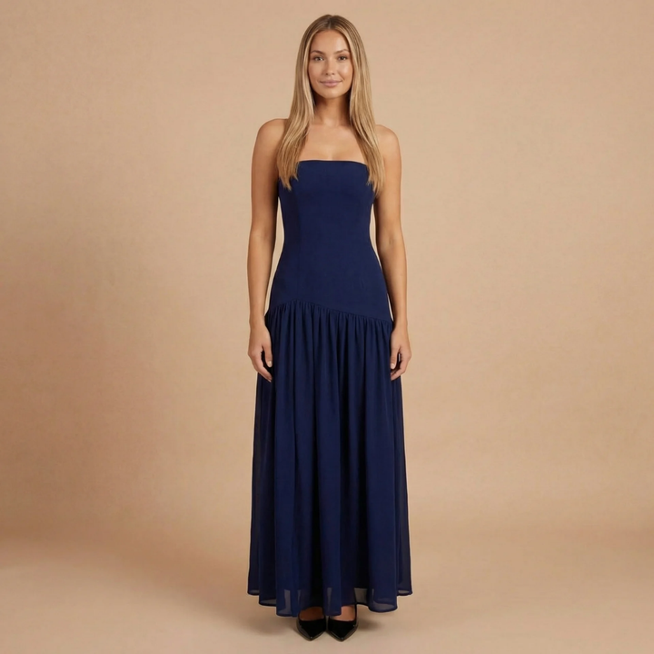 Sharon - Strapless Drop Waist Gathered Maxi Dress
