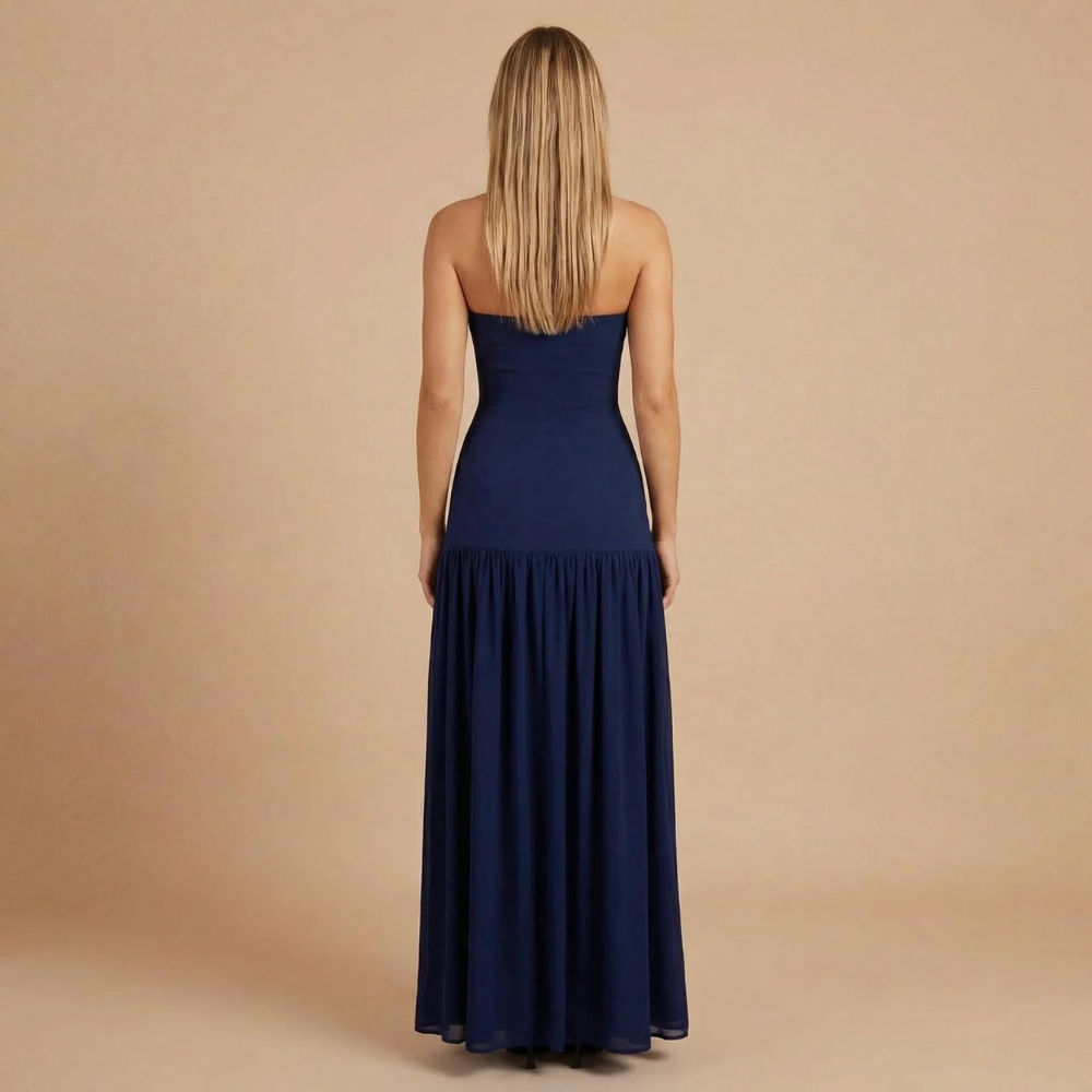 Sharon - Strapless Drop Waist Gathered Maxi Dress