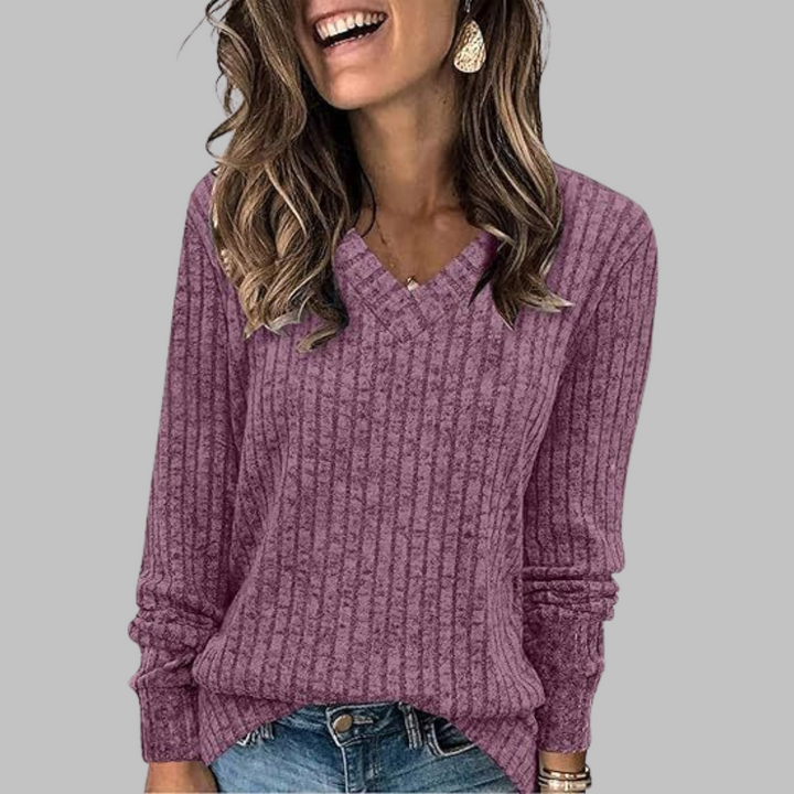 Sweater for women with V-neck and long sleeves