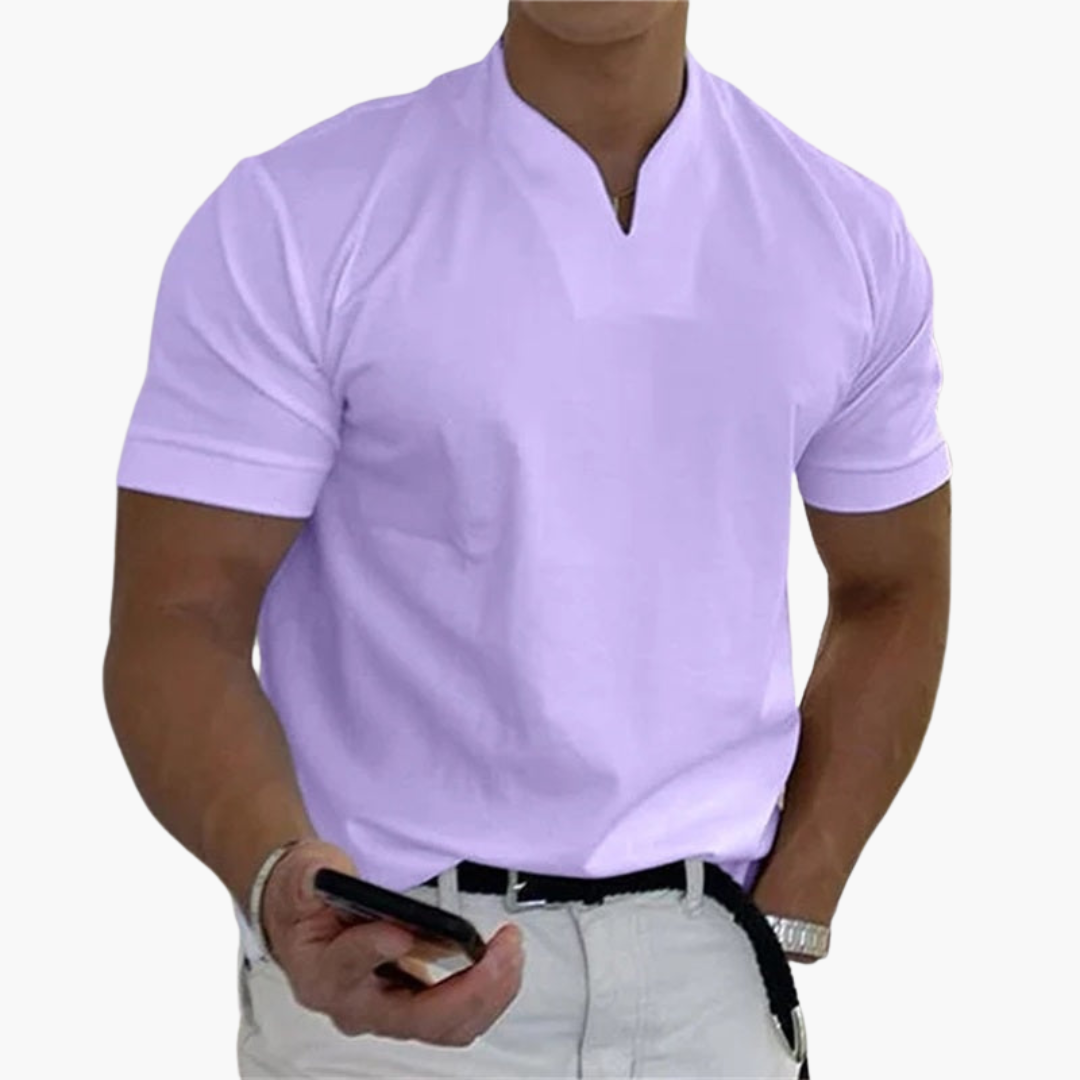 Slim Fit Shirt for Men – Short Sleeve with V-Neck Style