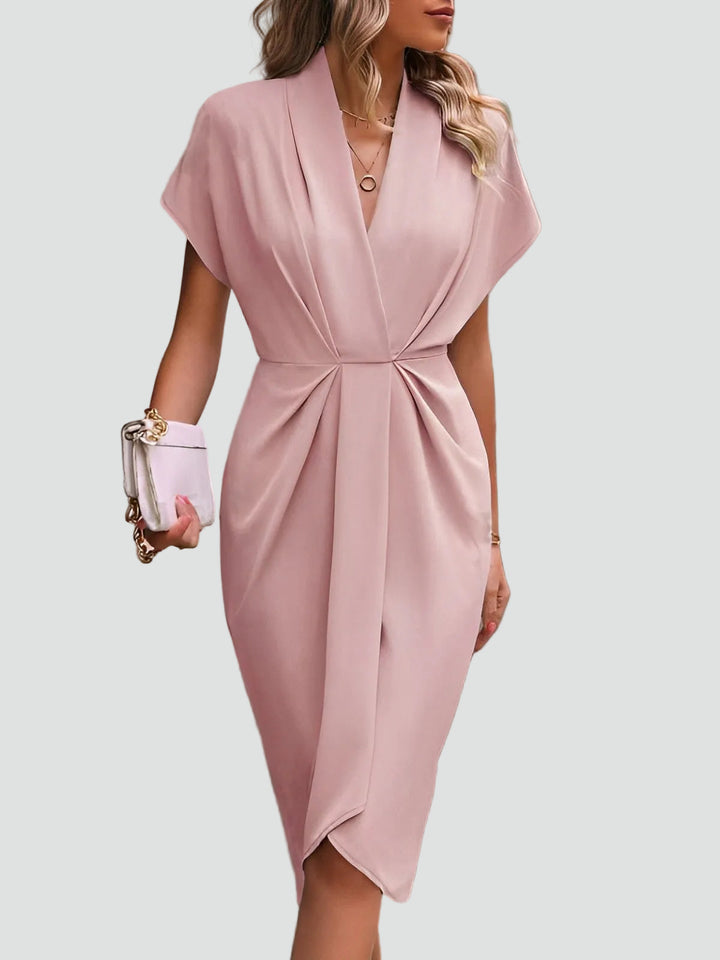 Midi Wrap Dress for Women with V-Neck and Pleats, Elegant and Feminine for Cocktail and Dinner - Luciana Mazzini
