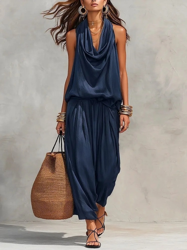 Maya | Halter Top &amp; Pleated Wide-Leg Pants Set