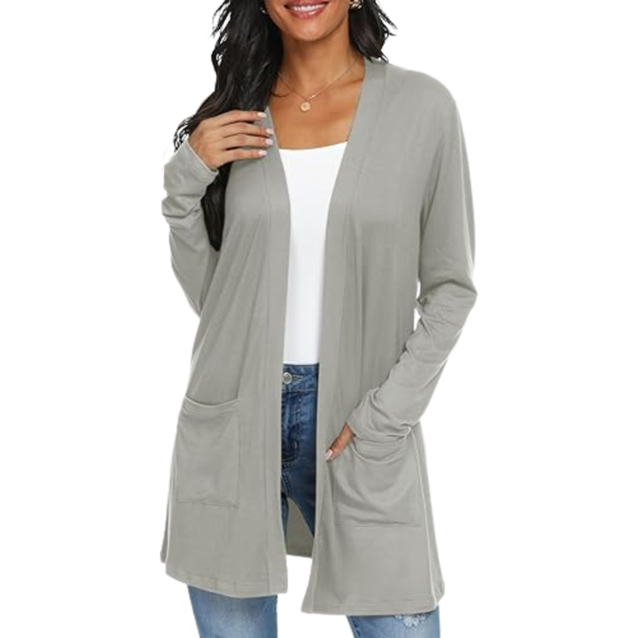 Lightweight, Casual, Open Long Cardigan with Pockets