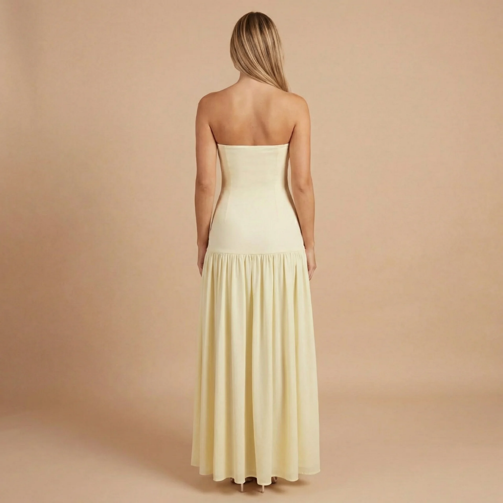 Sharon - Strapless Drop Waist Gathered Maxi Dress