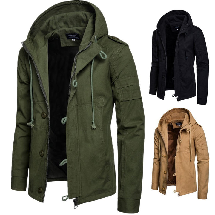 Hooded Jacket for Men with Cord and Pockets