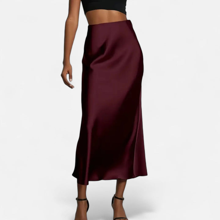High-Waisted Satin Midi Skirt for Women