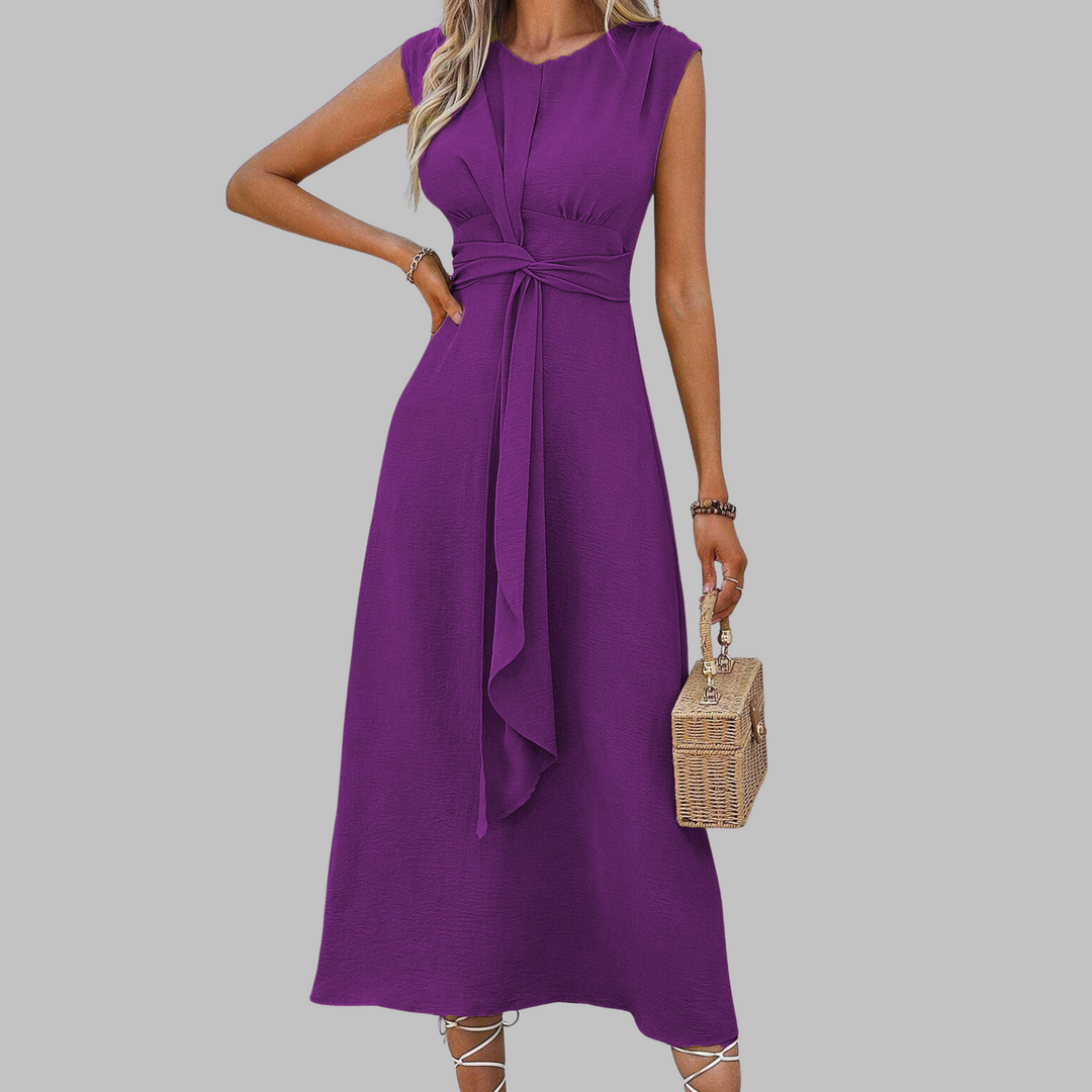 Natalie | Women’s Sleeveless Belted A Line Midi Dress