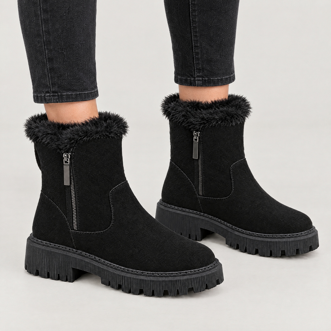 Amelia | Stylish Chunky Sole Fur Lined Ankle Boots