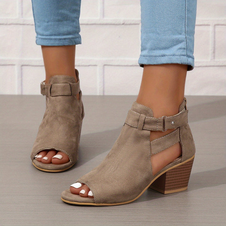 Isabel - Women’s Heeled Sandals – Open Toe – Block Heel – Cutout Ankle Boot Style
