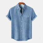 Men's Gingham Shirt – Short Sleeve Contrast Cuff Detail