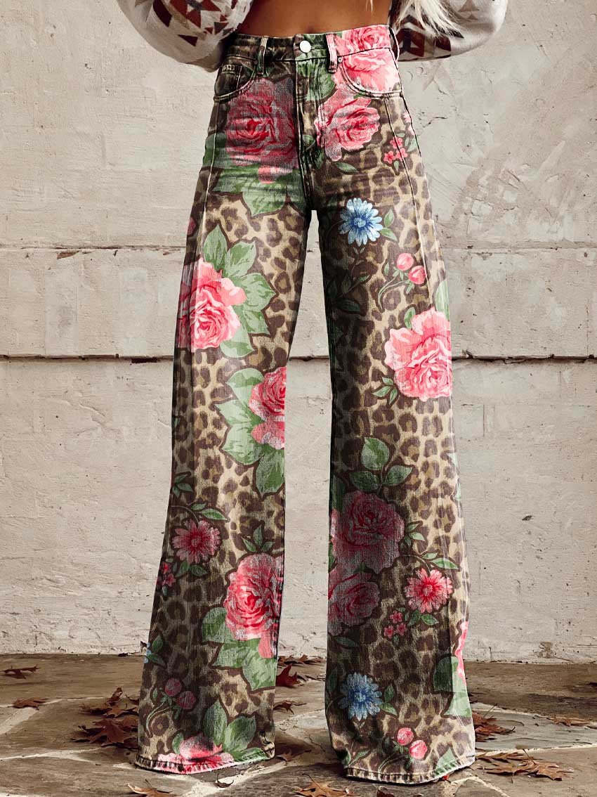 Mia | Women’s Vintage Floral Wide-Leg Flare Jeans