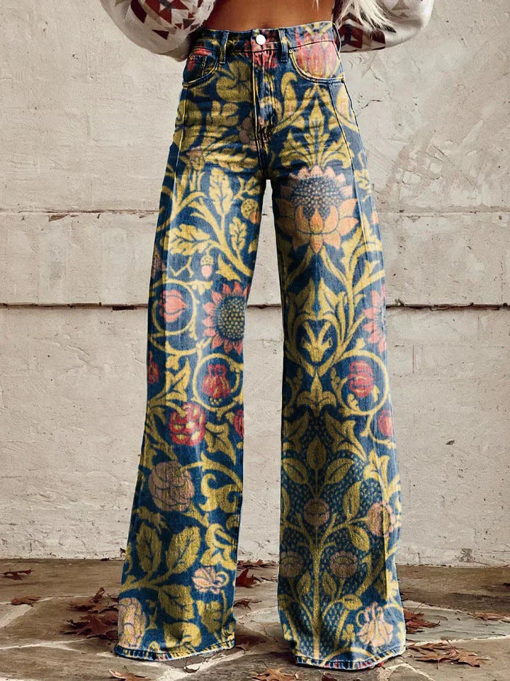 Mia | Women’s Vintage Floral Wide-Leg Flare Jeans
