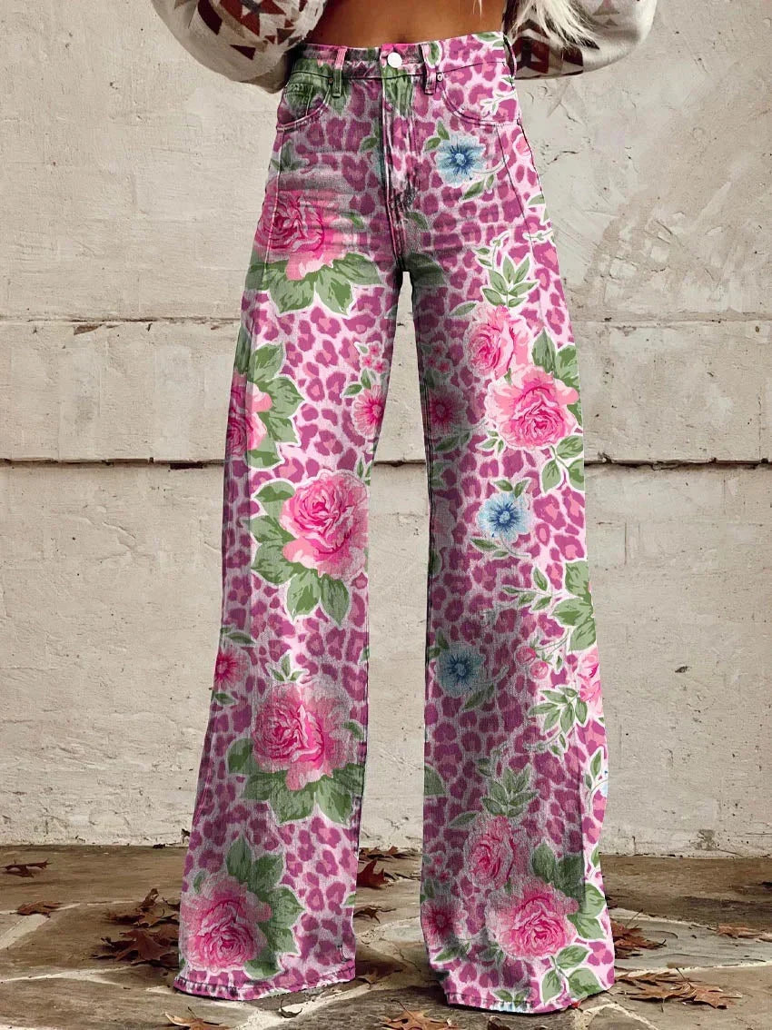 Mia | Women’s Vintage Floral Wide-Leg Flare Jeans