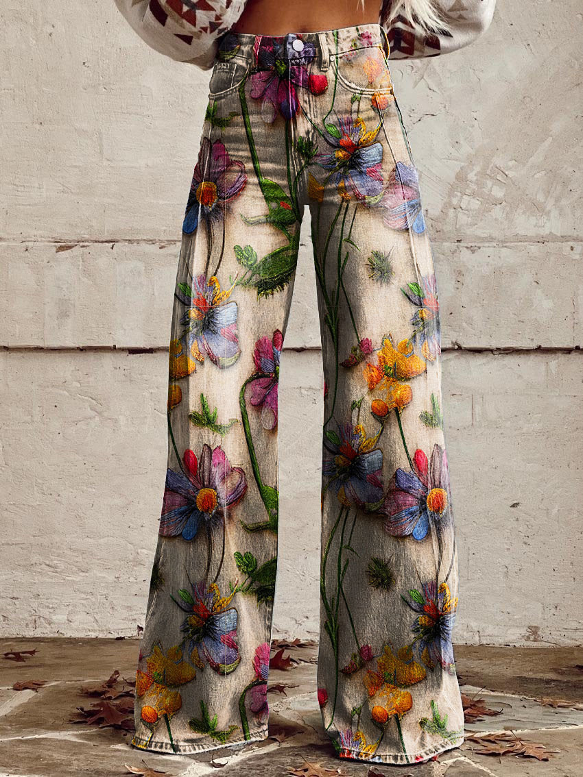 Mia | Women’s Vintage Floral Wide-Leg Flare Jeans
