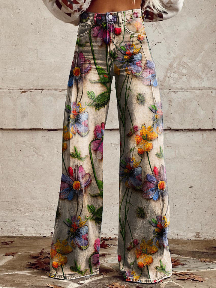 Mia | Women’s Vintage Floral Wide-Leg Flare Jeans