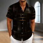 Gary - Geometric Line Print Short Sleeve Button-Up Shirt