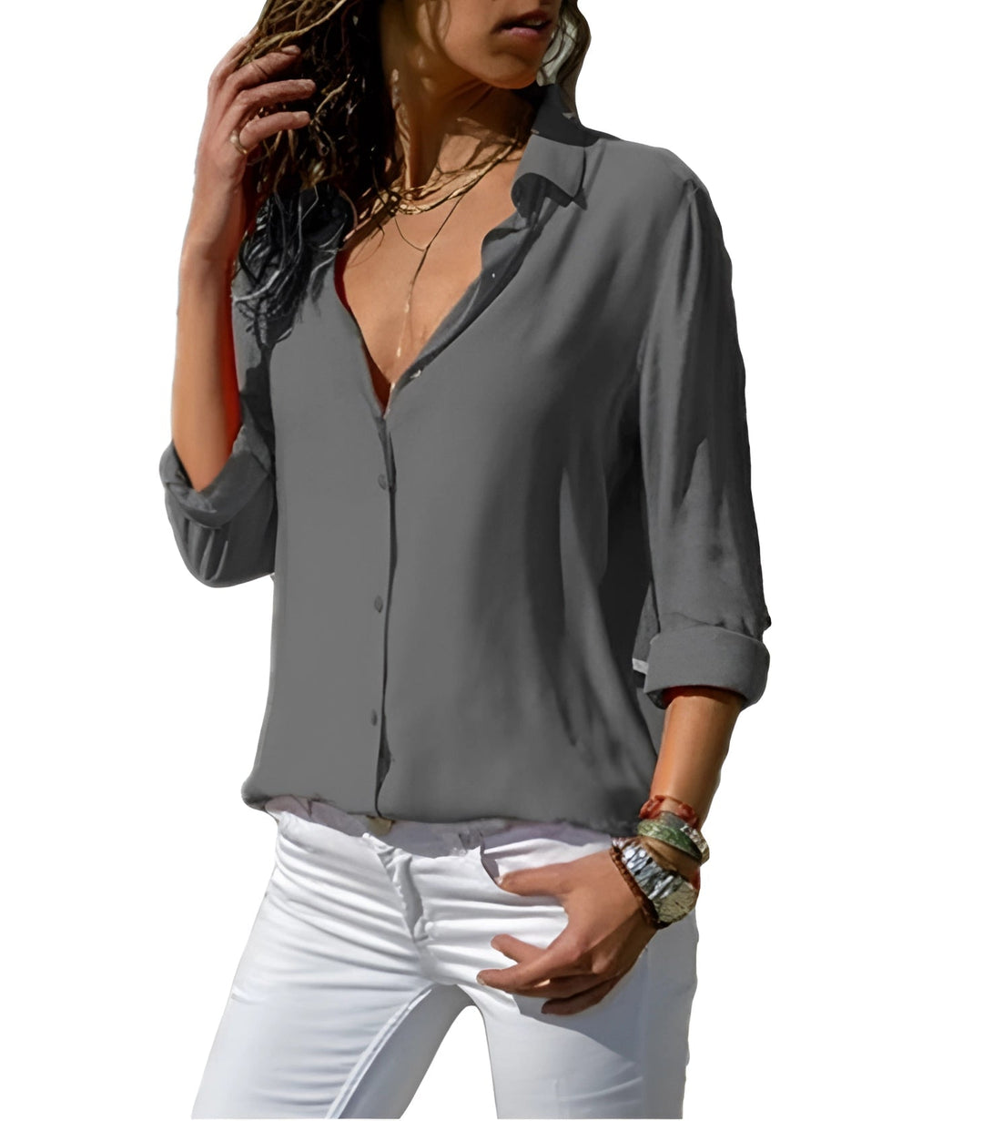 SIENNA - Oversized Satin Button-Down Shirt with Point Collar and Roll-Tab Sleeves
