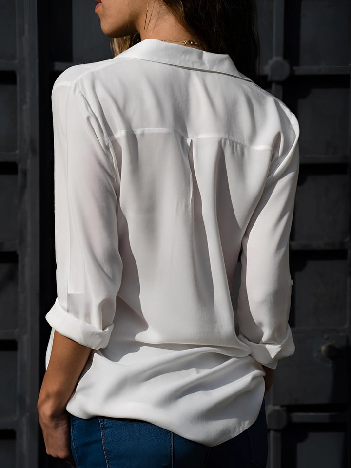 SIENNA - Oversized Satin Button-Down Shirt with Point Collar and Roll-Tab Sleeves
