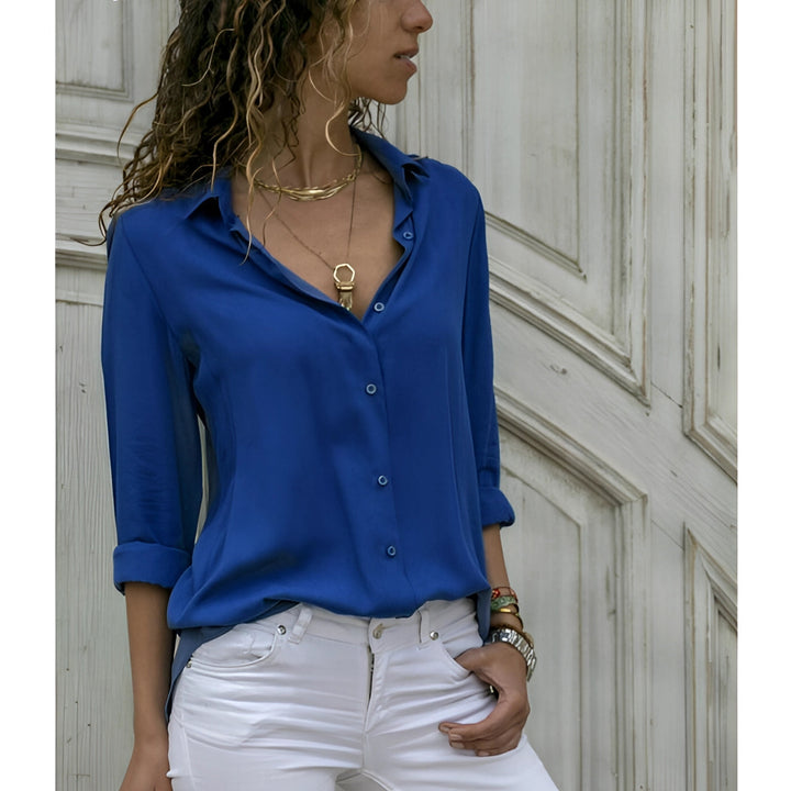 SIENNA - Oversized Satin Button-Down Shirt with Point Collar and Roll-Tab Sleeves