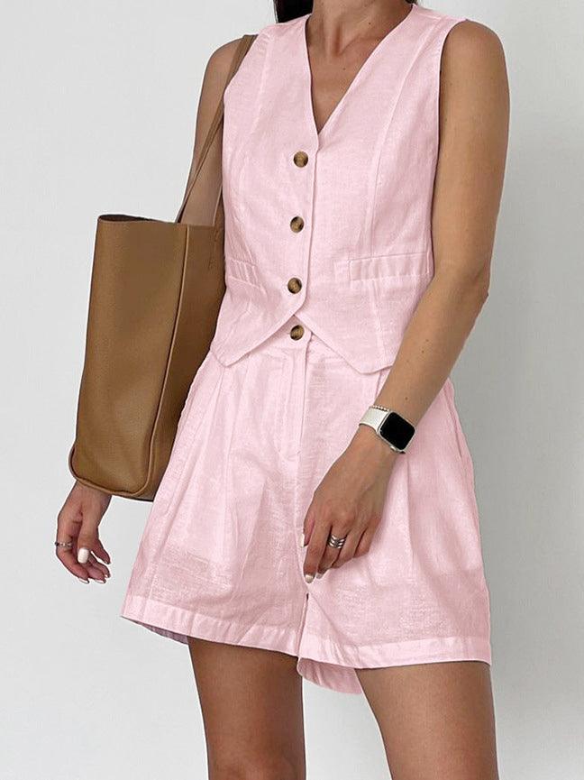 Abigail Cotton &amp; Linen Casual Shorts Set