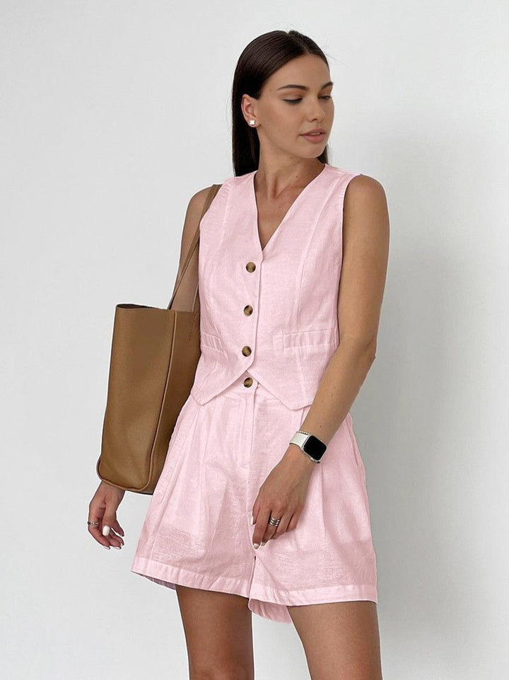 Abigail Cotton &amp; Linen Casual Shorts Set