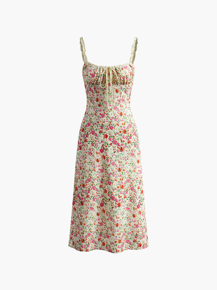 Flower Midi Dress for Women with V-Neck and Thin Straps - Giulia Bellamore