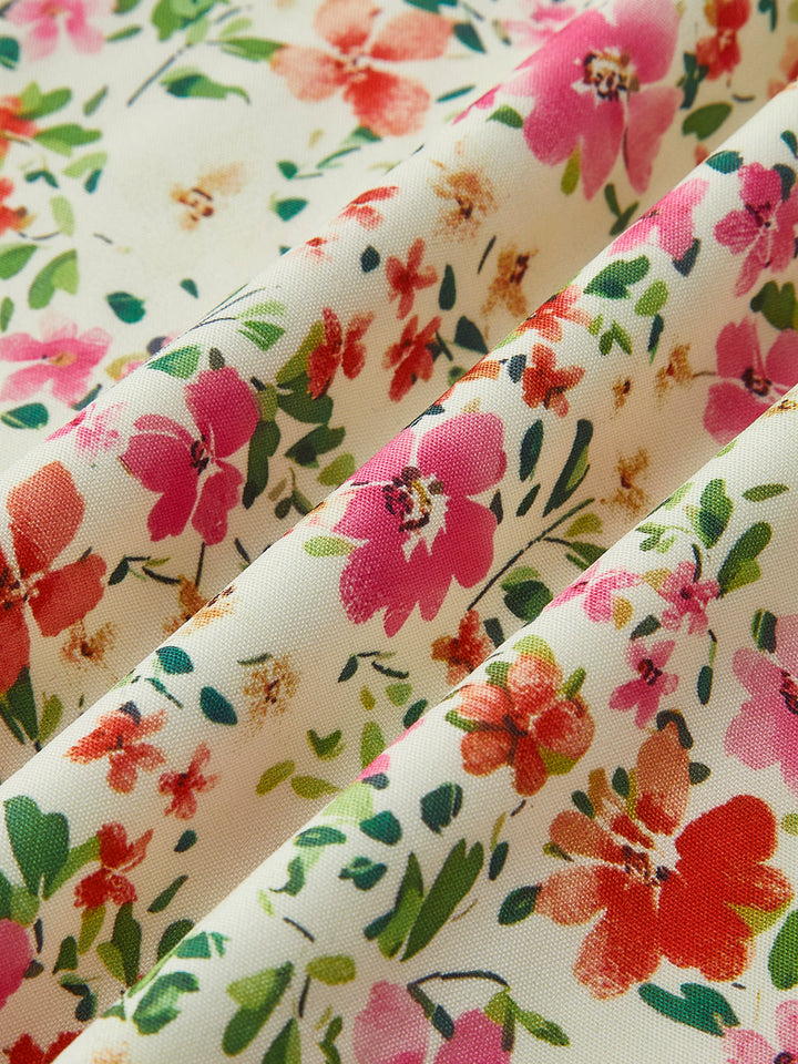 Flower Midi Dress for Women with V-Neck and Thin Straps - Giulia Bellamore