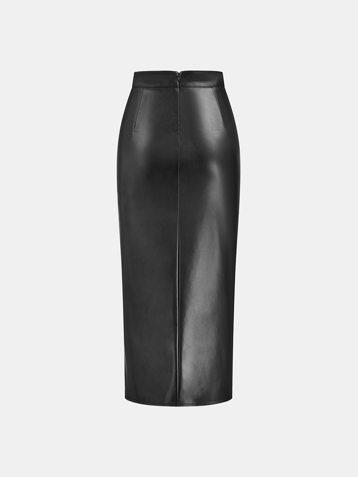 Leather Skirt for Women | Midi Skirt with Split and Ruffles - Isabella Bellucci